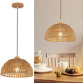 Boho Rattan Pendant Light with Wooden Base