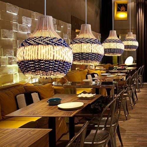 3-Pack Blue White Rattan Pendant Lights