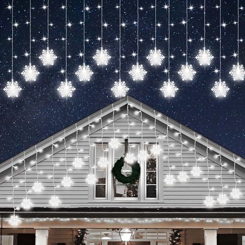 150 LED White Icicle Curtain Lights with Snowflake