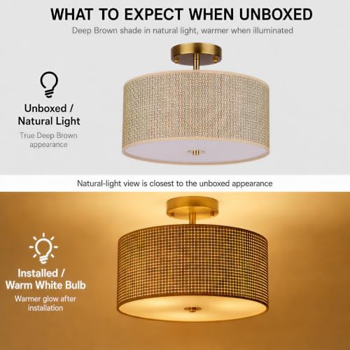 Woven Rattan 3-Light Semi Flush Mount Ceiling Light