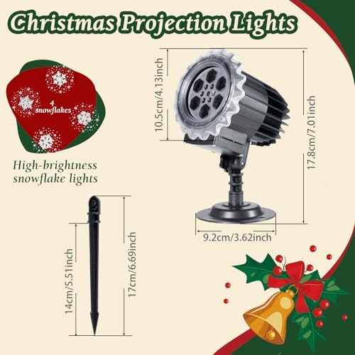 3D Dynamic Snowflake Projector Lights, Waterproof Indoor Outdoor