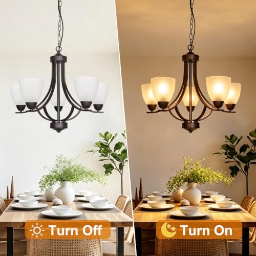 5-Light Alabaster Glass Chandelier, Oil-Rubbed Bronze