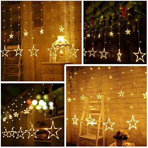 Quntis 12 Stars Curtain Christmas Lights, 138 LED