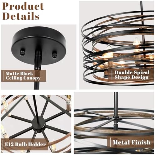 23.6" Black 8-Light Farmhouse Drum Chandelier