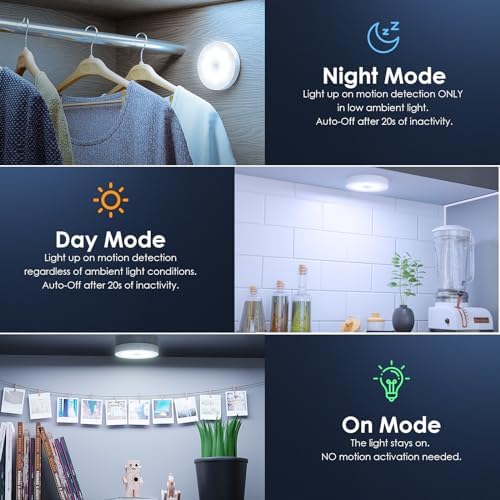 Motion Sensor Puck Lights, Cool White, 4-Pack