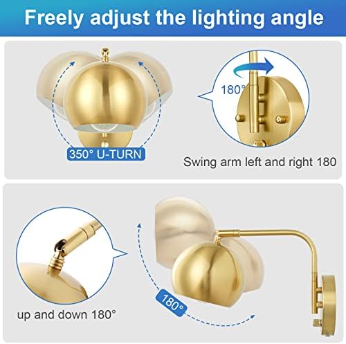 VATONI Brushed Brass Swing Arm Wall Sconces, 2 Bulbs