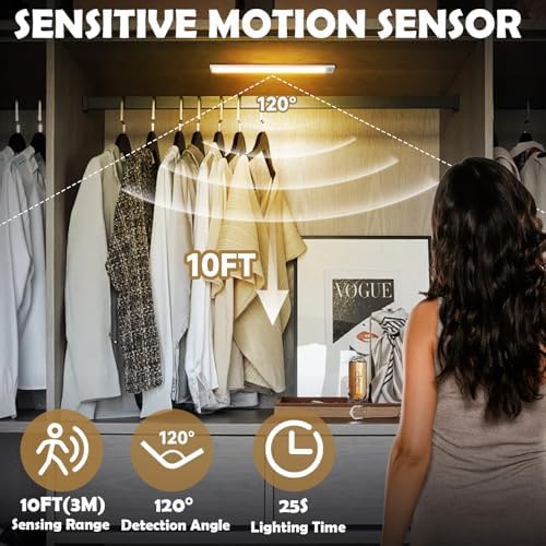 16 Inch 80 LED Rechargeable Motion Sensor Under Cabinet Lights, 6 Pack