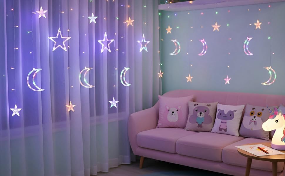 120 LED Star Moon Curtain String Light 11.5 ft