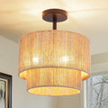 12.6" 3-Light Black Rattan Ceiling Light