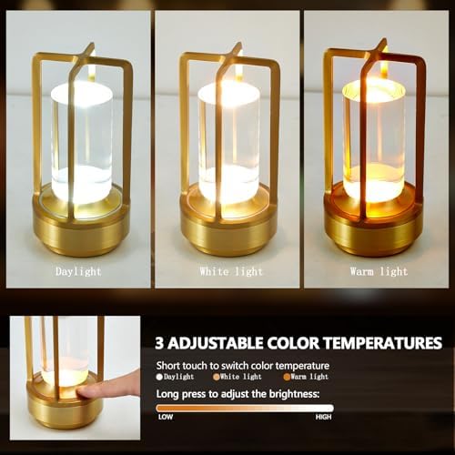 Small Rechargeable Cordless Table Lamp, Gold