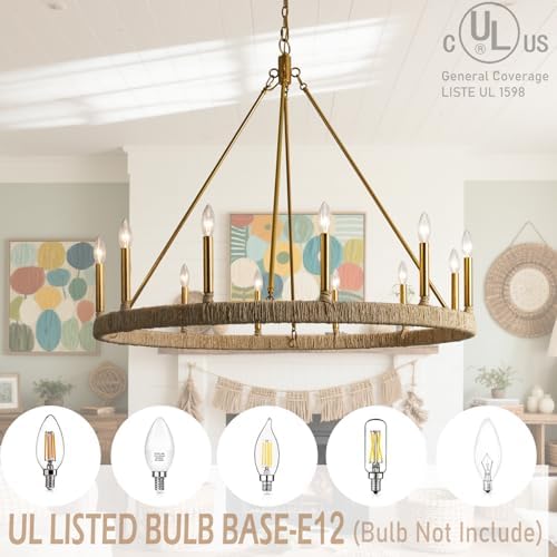 40-Inch 12-Light Rattan Chandelier
