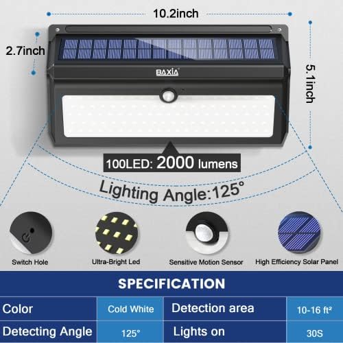 Solar Motion Sensor Security Lights, 2000LM, 4 Pack