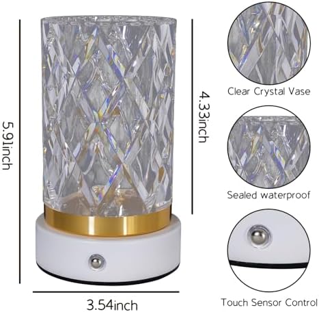 Crystal Table Lamp, USB Rechargeable, 3 Color Modes