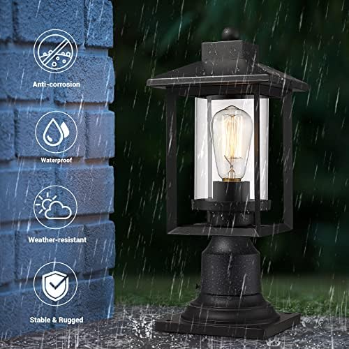 Black Outdoor Post Light with Clear Glass Shade
