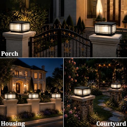 Outdoor Hardwired Post Light, Square Fence Pillar Lamp