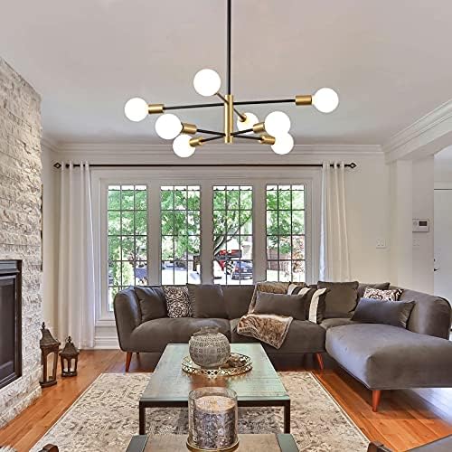 KAISITE 8-Light Black and Gold Sputnik Chandelier