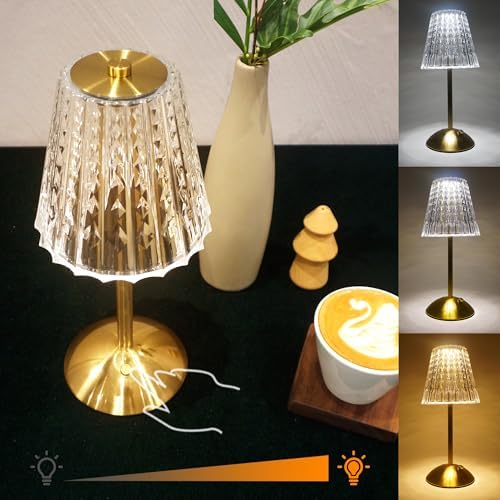 Cordless Rechargeable LED Table Lamp, Crystal Gold