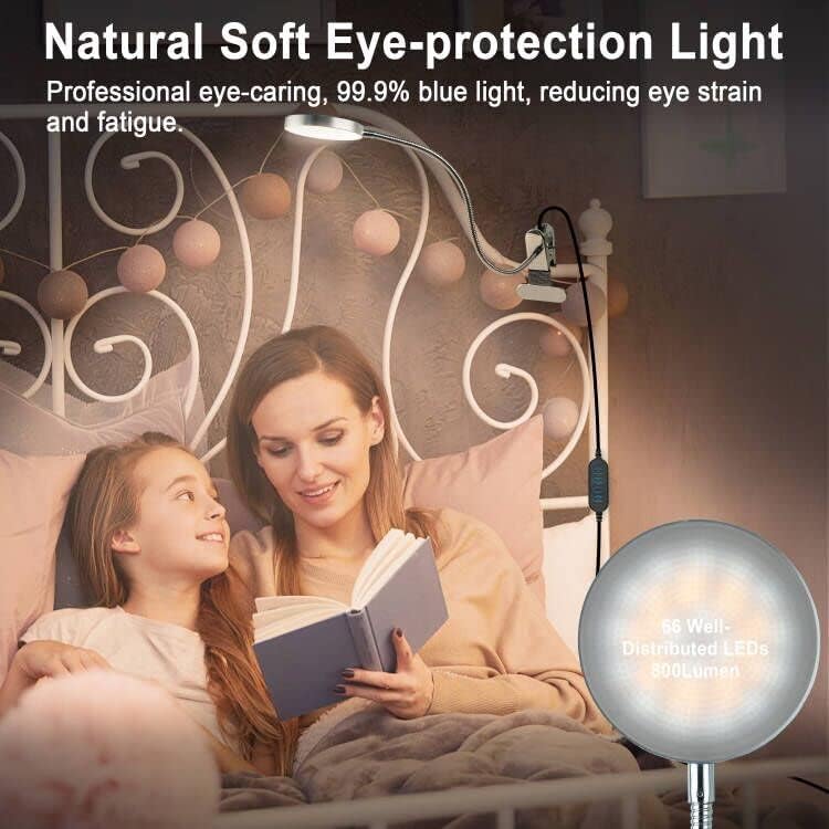 LiFMIRA Clip-On Reading Lamp, 5 Color Modes, 8W