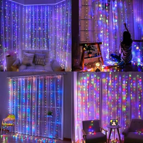 Dazzle Bright 300 LED Curtain String Lights, Multi-Colored