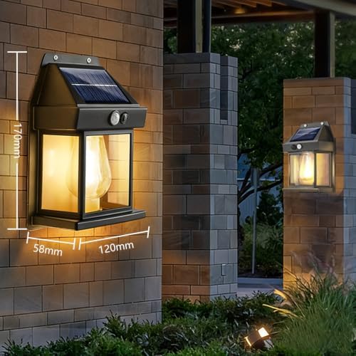 Outdoor Solar Wall Lanterns, 4 Pack, Black