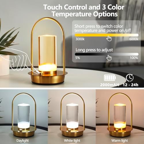 Rechargeable Cordless Touch Table Lamp, Gold