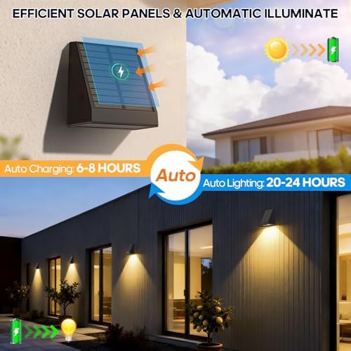 Solar Wall Lights, 2 Pack, IP65 Waterproof
