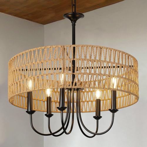 24-Inch Farmhouse Rattan Chandelier