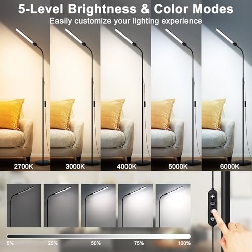 LED Floor Lamp, 18W/2000LM, Double Head