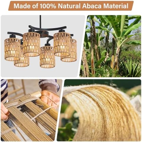 21" 6-Light Boho Rattan Chandelier