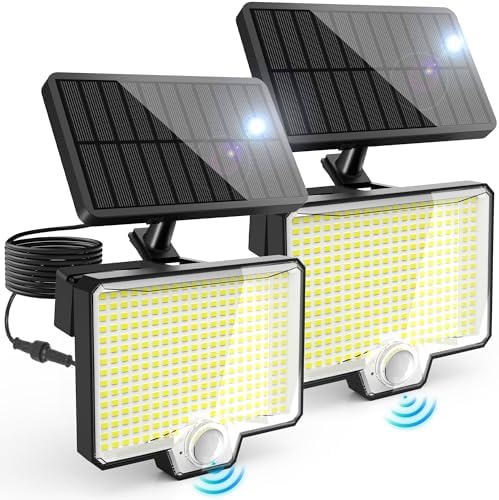 AUDERWIN 294 LED Solar Motion Sensor Lights, 2 Pack, Black