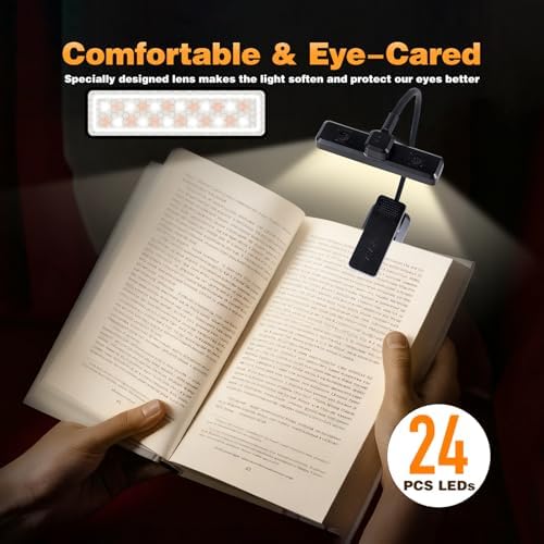 VAVOFO 24 LED Rechargeable Clip-on Book Light, Black