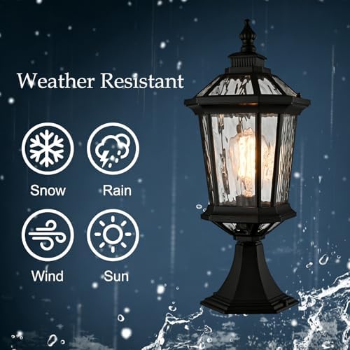 Waterproof Outdoor Post Light with Water Ripple Glass