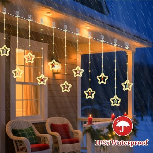 Christmas Star Curtain Lights with Remote, IP65 Waterproof