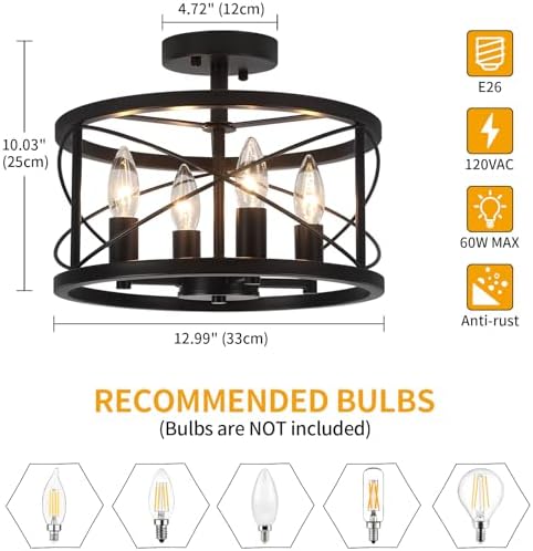 Black 4-Light Semi Flush Mount Ceiling Light
