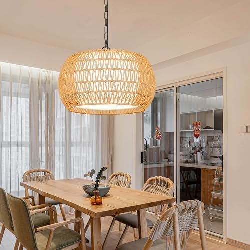ZECOXOL 5-Light Rattan Chandelier, 17.8-Inch