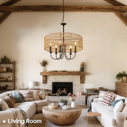 24-Inch Farmhouse Rattan Chandelier