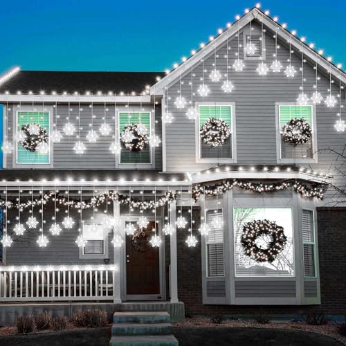 150 LED White Icicle Curtain Lights with Snowflake