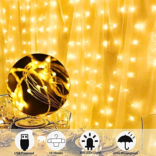 HOME LIGHTING 300 LED Curtain String Lights, Warm White