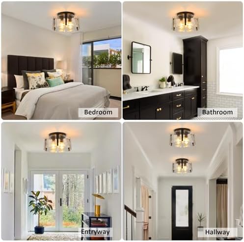 Black 3-Light Semi Flush Mount Ceiling Light Fixture