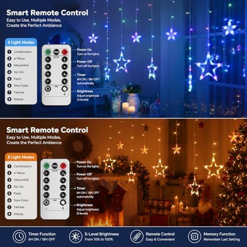 Vigdur Star Curtain Lights, 12 Stars, 138 LEDs