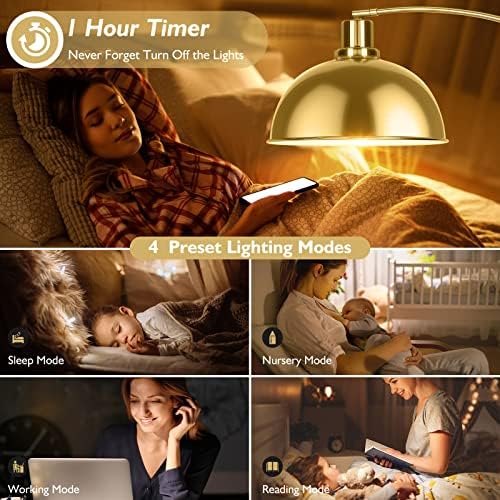 Arc Floor Lamp with Remote Control, Dimmable, Gold
