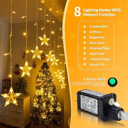 YOUNGAR Stars Icicle Lights, 118 LED Warm White