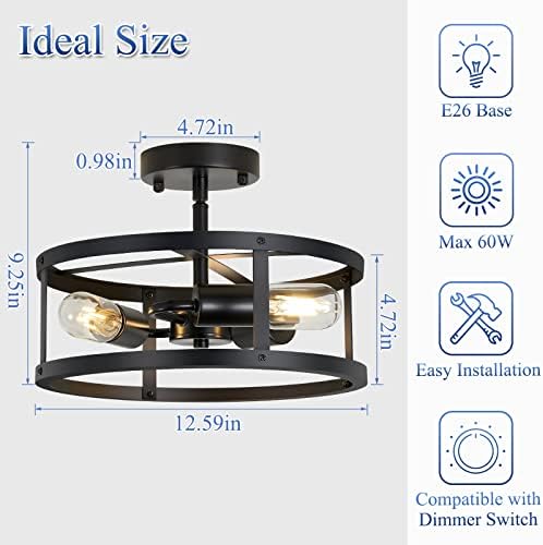 3-Light Semi Flush Mount Ceiling Light, 2 Pack
