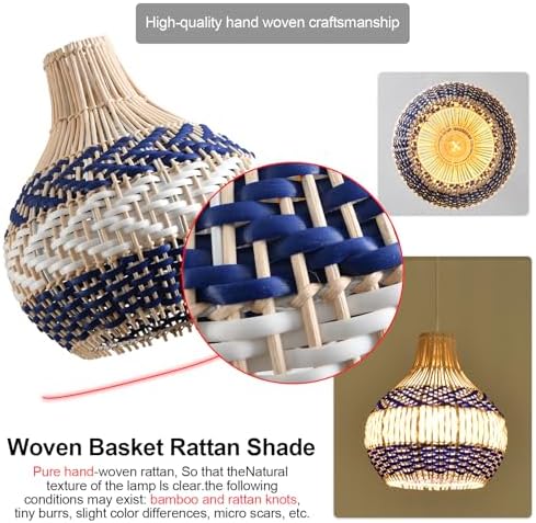 3-Pack Blue White Rattan Pendant Lights