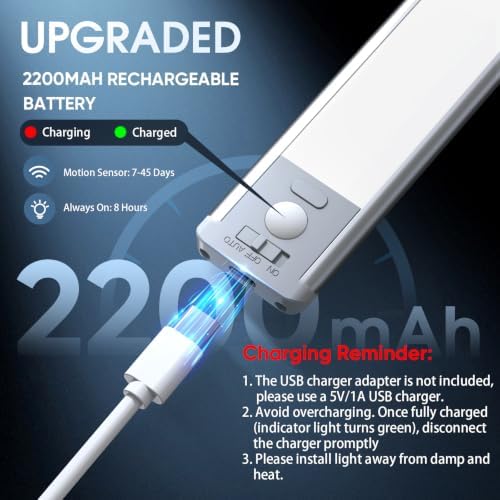 14.7" Rechargeable Motion Sensor Under Cabinet Lights, 2 Pack