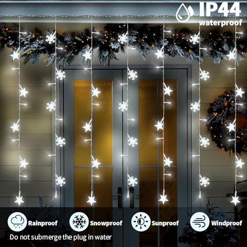 Newhale Christmas Curtain String Lights with Snowflake and Star