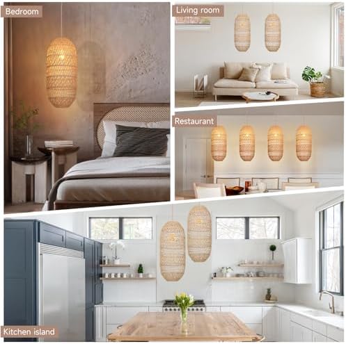 Boho Handmade Rattan Pendant Light Fixture