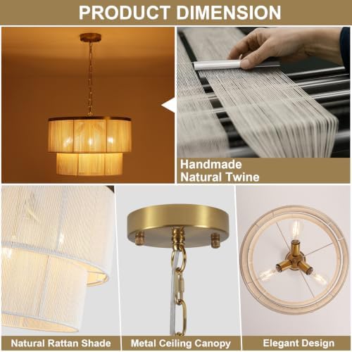 18" Hand Woven Rattan Chandelier, 3-Light