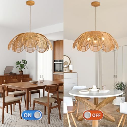 24" Farmhouse Chandelier, 3-Light Rattan