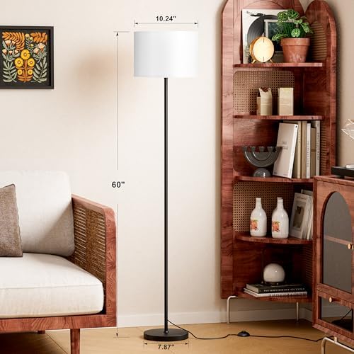Modern Floor Lamp with White Shade, Foot Pedal Switch